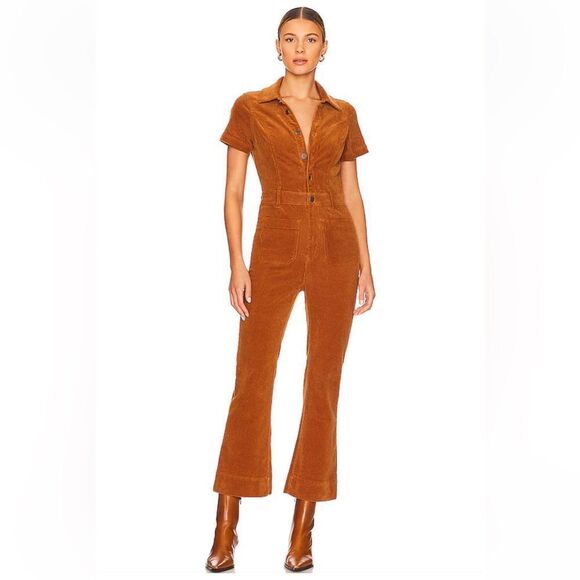 NWT Show Me Your MuMu Cropped Everhart Jumpsuit Camel Corduroy Revolve L - Picture 1 of 8